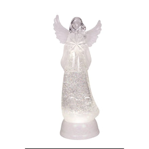 13.25" LIGHTED ANGEL with SWIRLING GLITTER Water Lantern B/O 4Hr TIMER