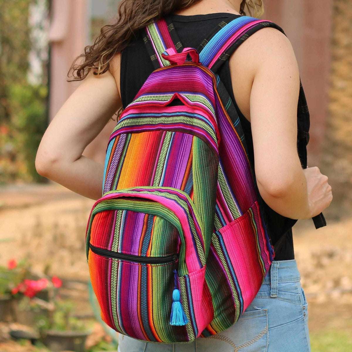 Hacienda Sarape Stripe Multicolor Backpack - Guatemala  display picture 1
