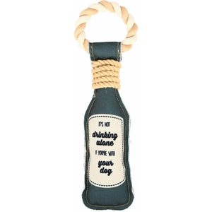 DRINKING ALONE 13" CANVAS DOG TOY ON ROPE