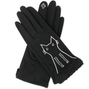Black Cat Silhouette Touch Screen Smart Gloves