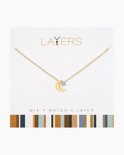 Layers Two-Tone Star and Moon Adjustable Necklace in Gold