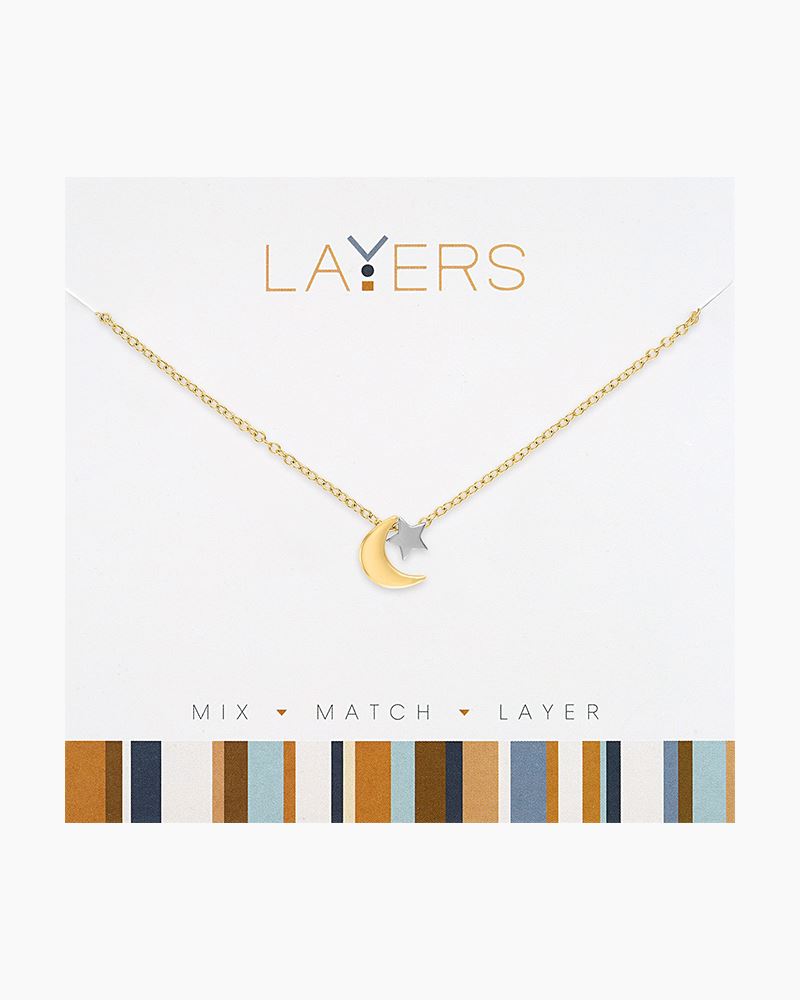 Layers Two-Tone Star and Moon Adjustable Necklace in Gold
