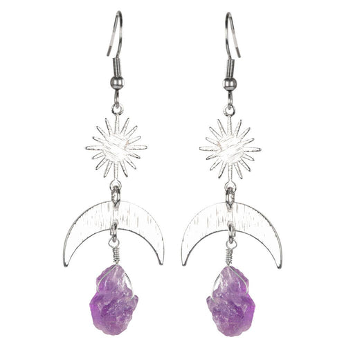 Sun And Moon Earring With Rough Stones And Silver Finish