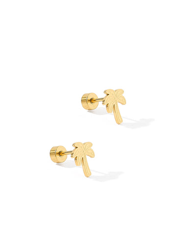 Screwback Stud Earrings - Palm Tree Gold
