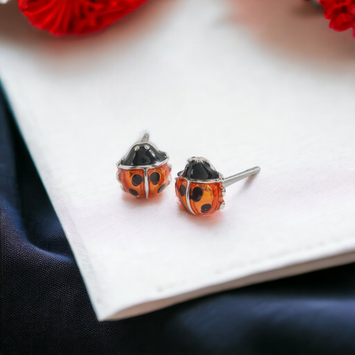 Red and Black Ladybug Ear Sense Stud Earrings