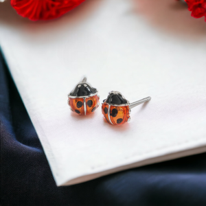 Red and Black Ladybug Ear Sense Stud Earrings