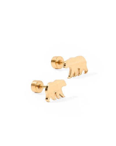 Screwback Stud Earrings - Bear Gold