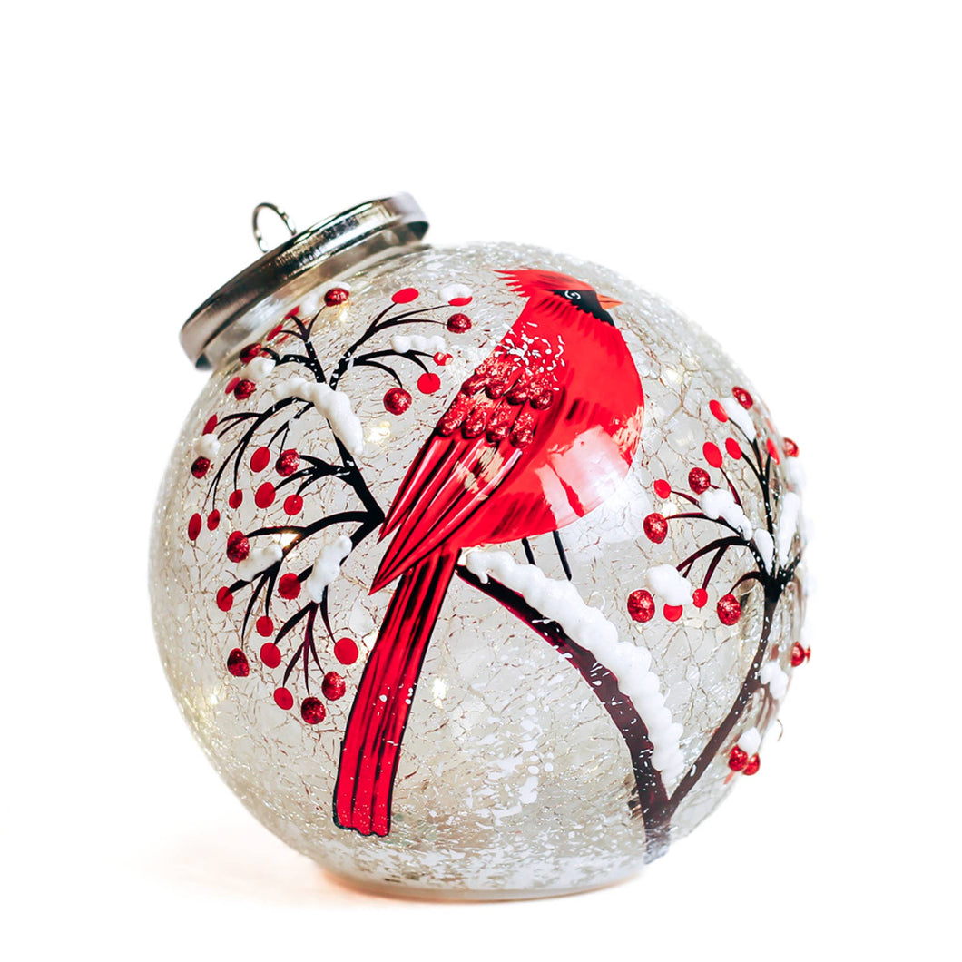 Snow Branch Glass Ornament with LED String Lights — Christmas, Holiday Ornaments
