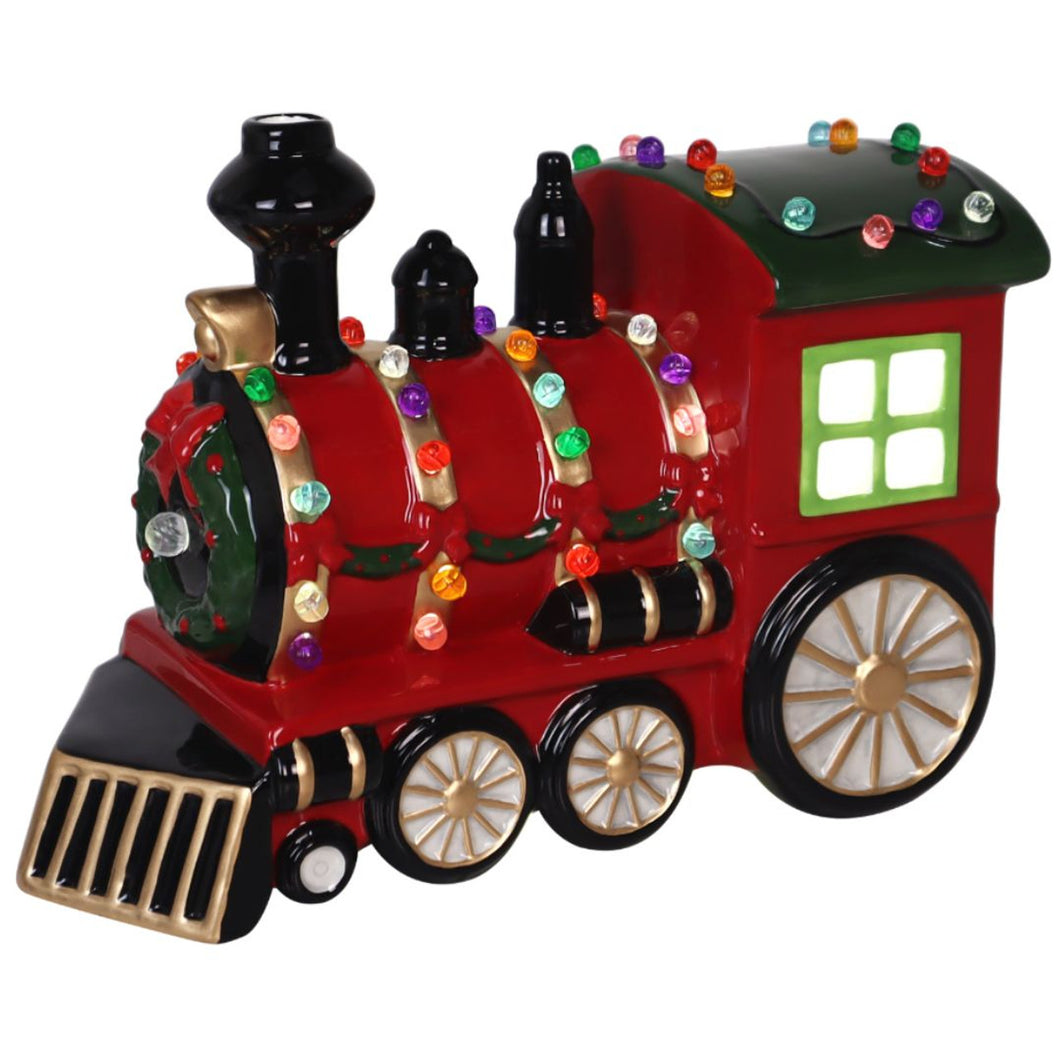 10.75-Inch Light-Up Ceramic Christmas Train