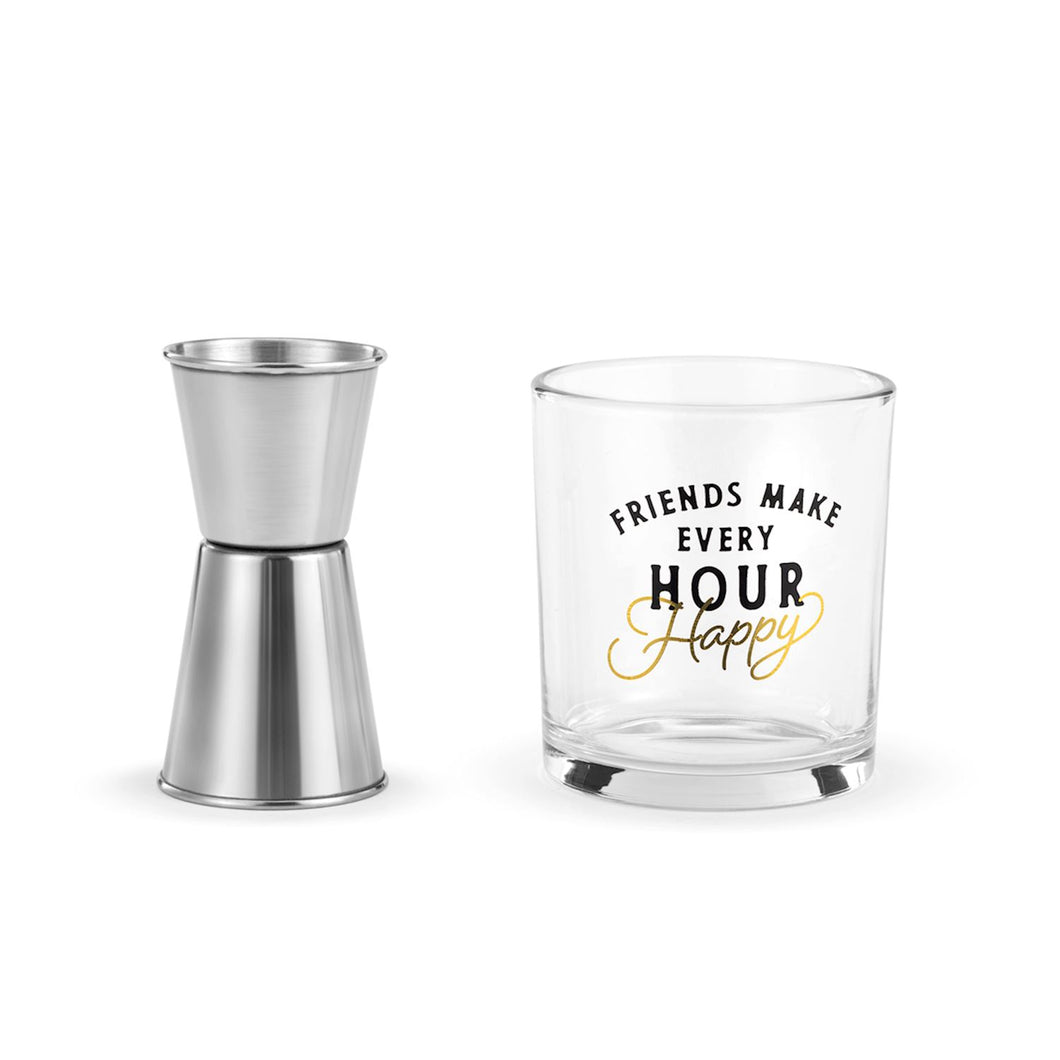 Happy Hour Rocks Glass & Jigger Set - 8oz