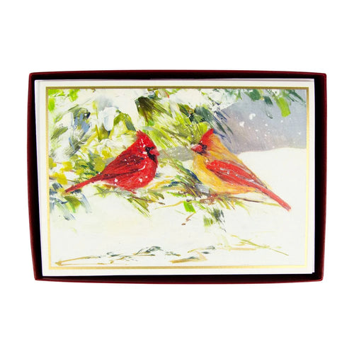 Cardinals On Snowy Branch B-Size Boxed Christmas Cards - 15 Cards And Envelopes