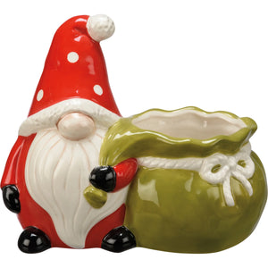 Ceramic Candle Holder - Santa Gnome With Gift Bag 7.5 Inch from Primitives by Kathy