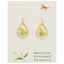 Load image into Gallery viewer, Cottage Yellow Dried Flower Gold Teardrop Earrings