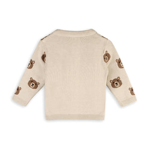 Brown Bear Jacquard Baby Cardigan Sweater (Organic Cotton)