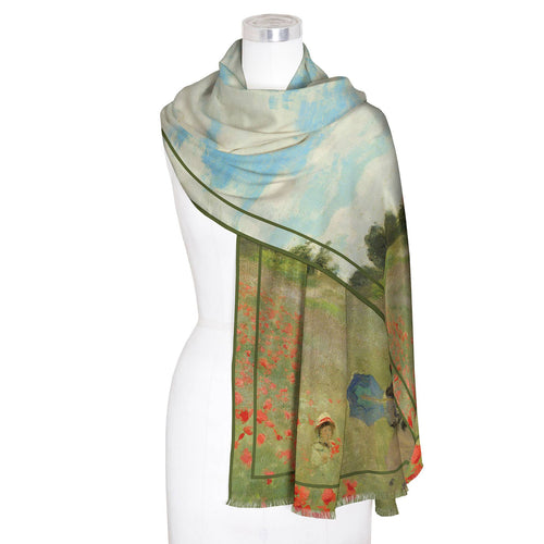 Fine Art Silk Blend Shawl Monet Poppy Field