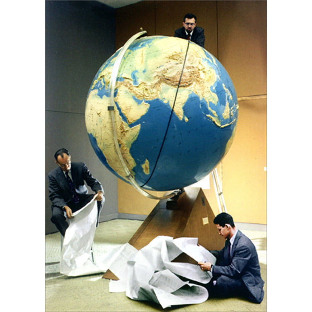 Avanti Press Giant Globe : Men Reading Reports Humorous / Funny America Collection Birthday Card