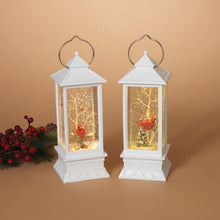 Load image into Gallery viewer, 10.6&quot;H B/O Lighted Spinning Water Lantern with Winter Scene &amp; Cardinal