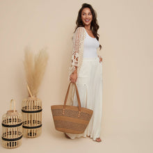 Load image into Gallery viewer, Tote Bag Katen Two Tone Woven Zipper Beach Bag 21"x12"