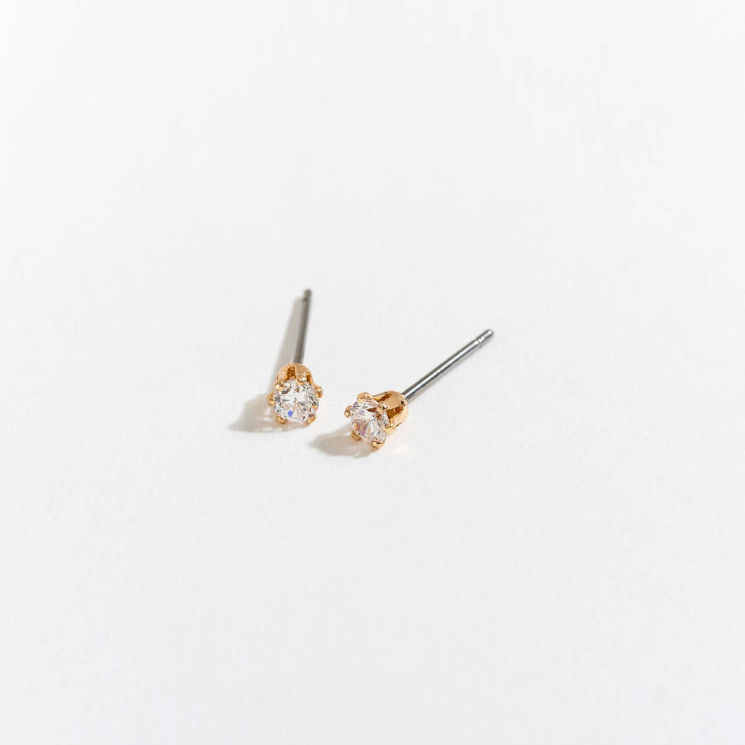 3mm Cubic Zirconia Ear Sense Stud Earrings