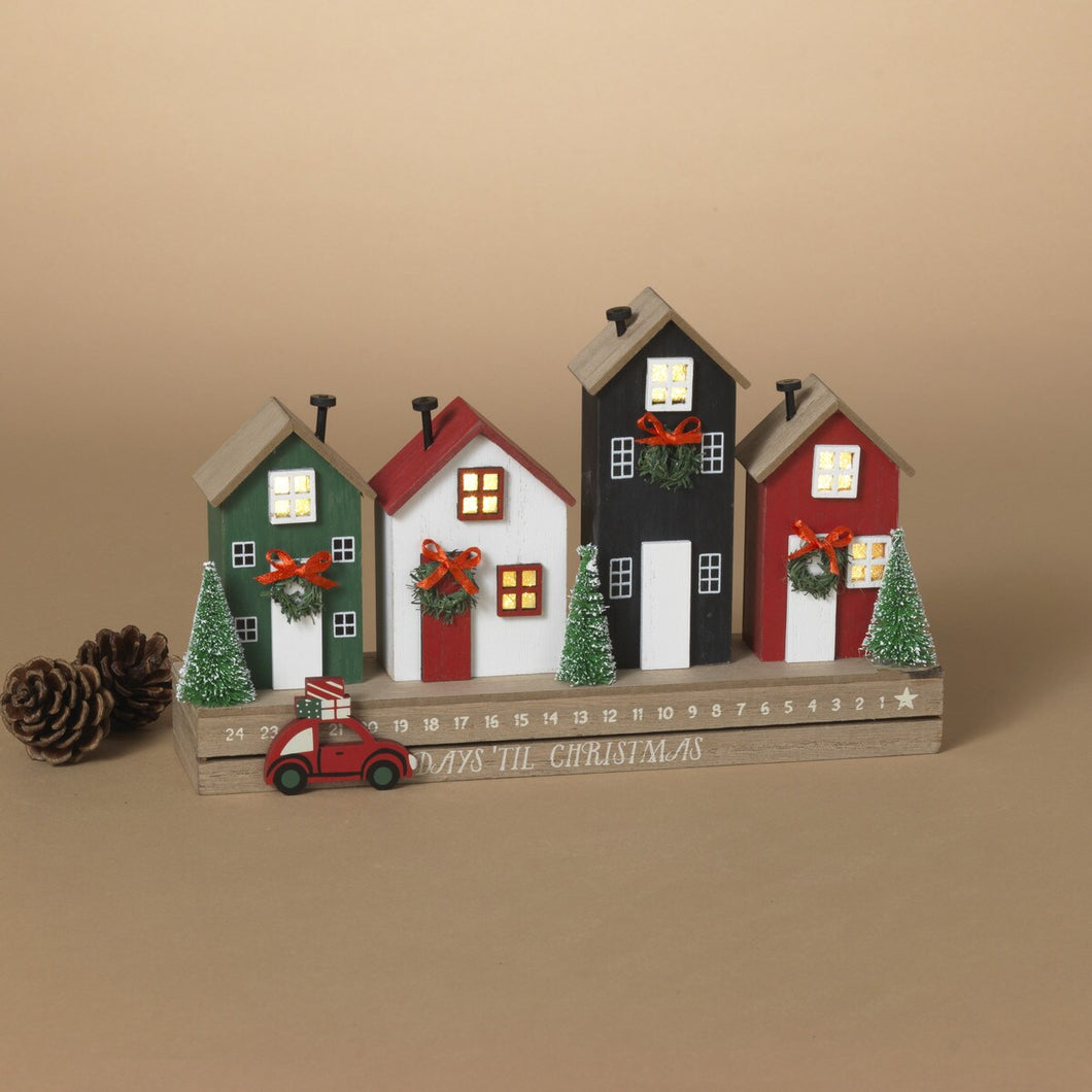 Charming 10.75 Inch Battery-Operated Lighted Row House Countdown Calendar With Timer