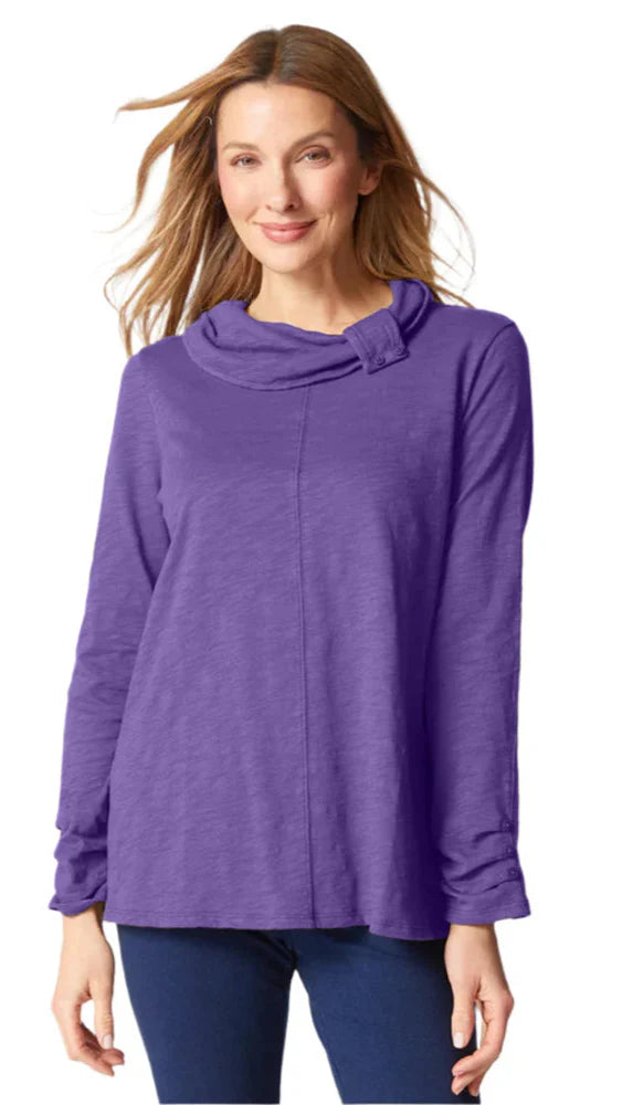Cotton Pebble Cowl Pocket Tunic in Mulberry