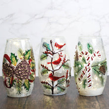 Load image into Gallery viewer, Triple Cardinal Short Glass Vase with LED String Lights — Christmas, Holiday Decorations