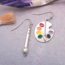Load image into Gallery viewer, Artists Tool Brush &amp; Palette Silver Earrings