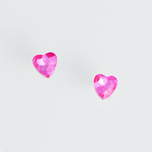 Ear Sense Pink Crystal Heart Stud Earrings