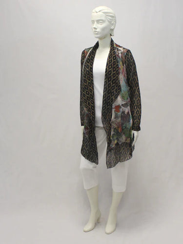 Chiffon mixed pattern cardigan blouse