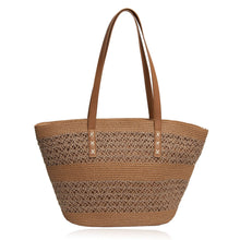 Load image into Gallery viewer, Tote Bag Katen Two Tone Woven Zipper Beach Bag 21"x12"