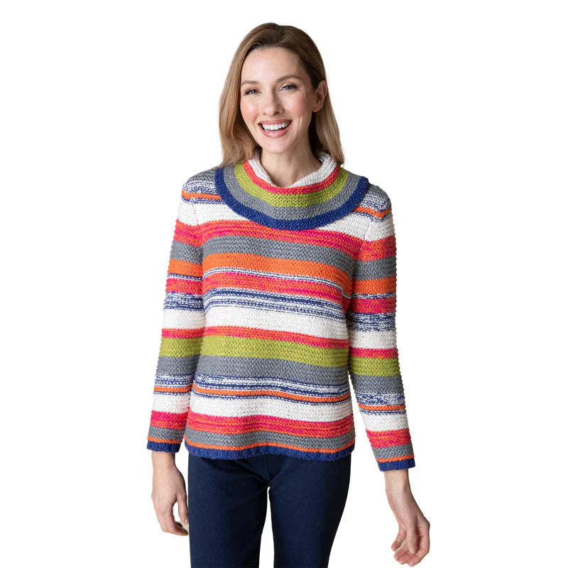 Habitat Rustic Stripes Multi Stripe Pullover Cowl Neck Sweater Top