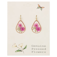 Load image into Gallery viewer, Pretty Pink Dried Flower Gold Teardrop Earrings
