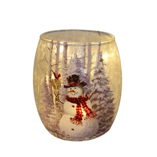Snowman Glass Vase - Lighted