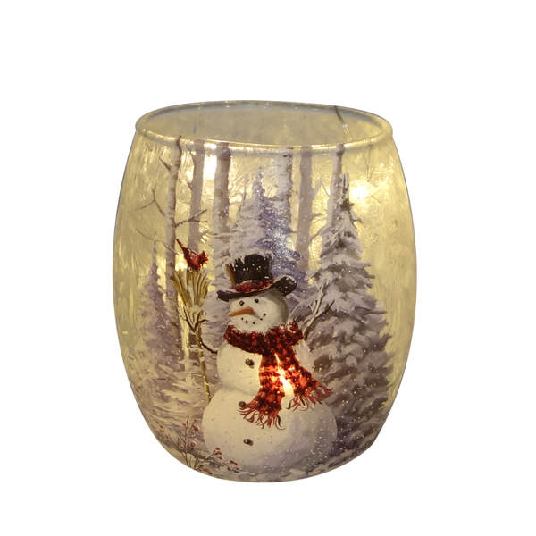 Snowman Glass Vase - Lighted