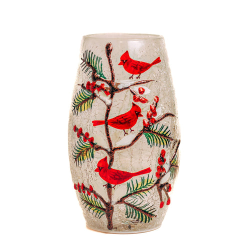 Triple Cardinal Short Glass Vase with LED String Lights — Christmas, Holiday Decorations