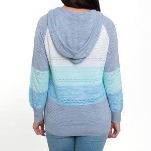 Avalon Crochet Ocean Color Block Hooded Pullover