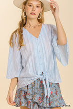 Load image into Gallery viewer, Jacquard Stripe Front Tie V-Neck Top with No Lining