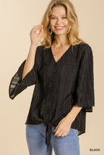 Load image into Gallery viewer, Jacquard Stripe Front Tie V-Neck Top with No Lining