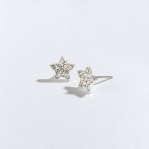 Silver Pave Stone Star Ear Sense Stud Earrings