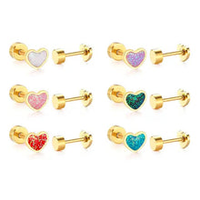 Load image into Gallery viewer, Screwback Stud Earrings - Nora Heart - Pink