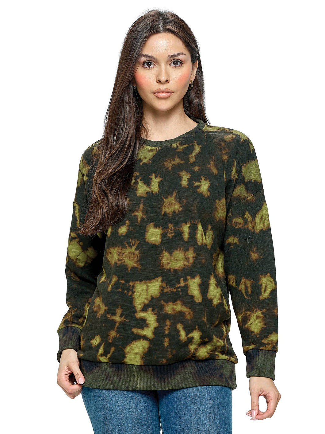 Pullover Boho Tie Dye Casual Loose Fit - Green/Brown