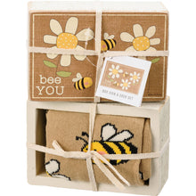 Load image into Gallery viewer, Bee You Box Sign And Sock Set