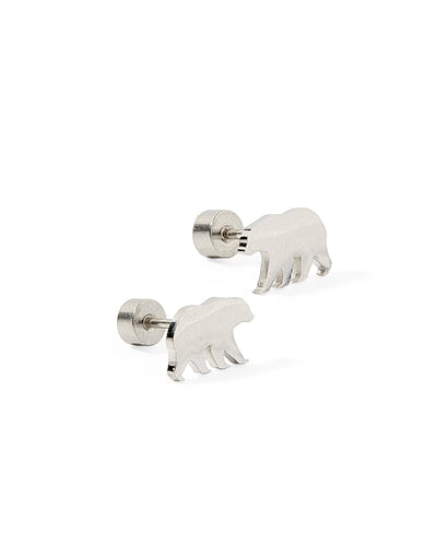 Screwback Stud Earrings - Bear Silver