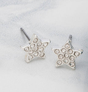 Silver Pave Stone Star Ear Sense Stud Earrings