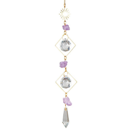 Sun with Amethust Double Triangle Crystal Suncatcher