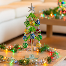 Load image into Gallery viewer, Mini Glass Christmas Tree w/ Silver Glitter Ornaments