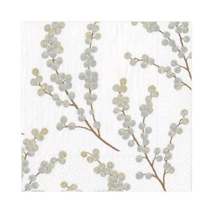 Berry Branches Paper Luncheon Napkins in White & Silver - 20 Per Package