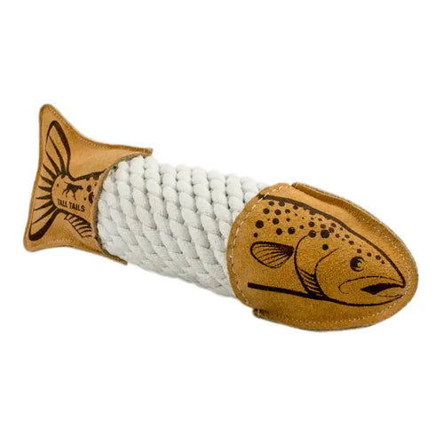 Natural Leather Trout Rope Tug Dog Toy - 15