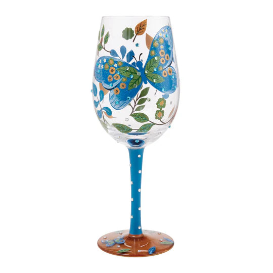 Garden Butterfly Hand Painted Wine Glass