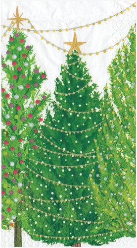 Caspari Christmas Trees with Lights Paper Guest Towel Napkins - 15 Per Package